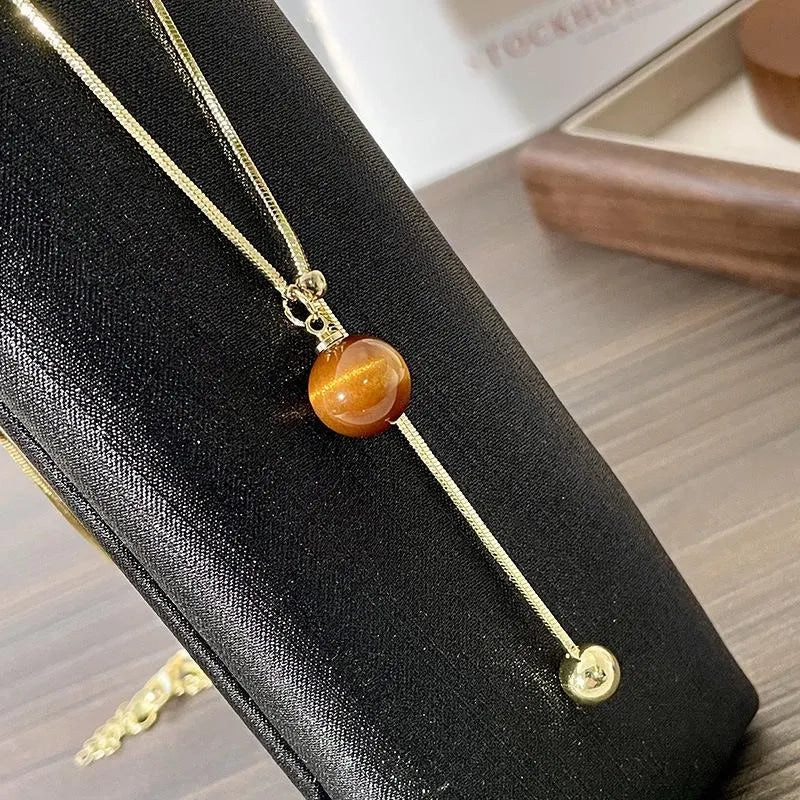 Collana lunga con pendente in pietra naturale, realizzata a mano in oro, regalo di Natale o compleanno.