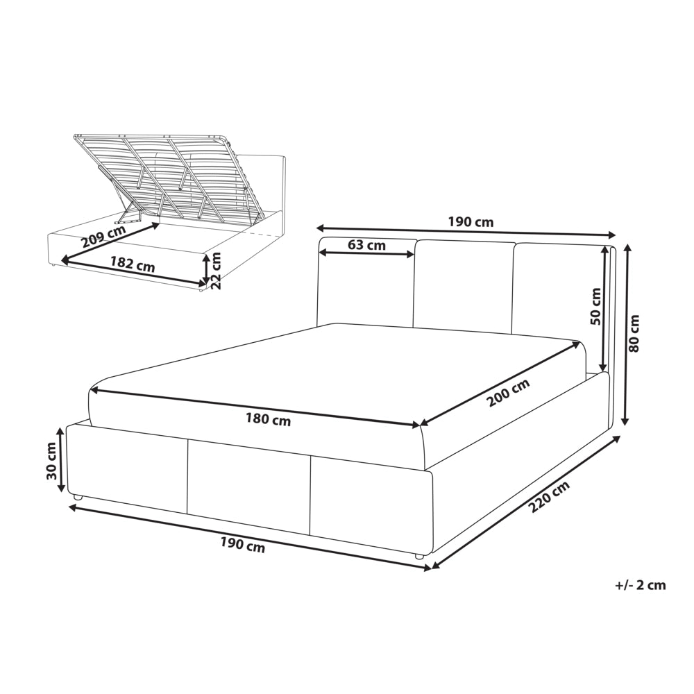 Letto Ottomano Beige Chiaro Velluto Tappezzato 180 x 200 cm Testiera Travestita Funzione Contenitore