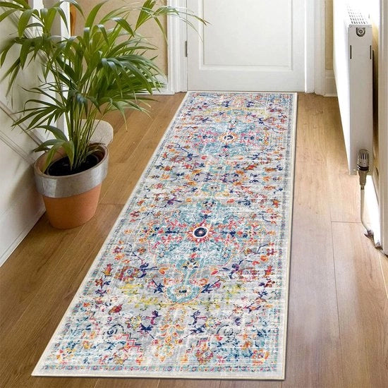 Tappeto Boho per ingresso 50x150 cm con superficie antiscivolo, lavabile, per cucina, soggiorno, camera da letto, colorato.