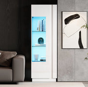 Vetrina 60x40x180 cm con LED e porta in acrilico; truciolare e vetro temperato bianco