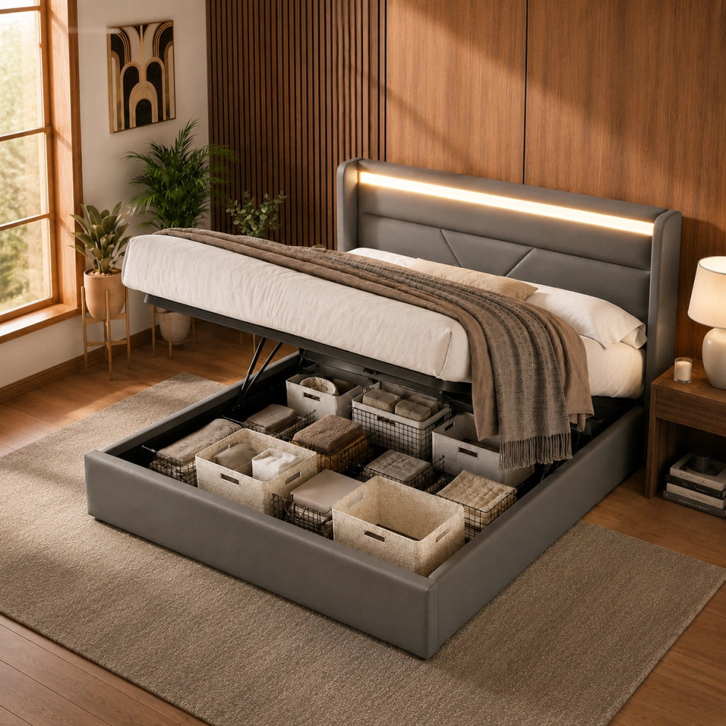 letto imbottito pu grigio 140 x 200 cm
