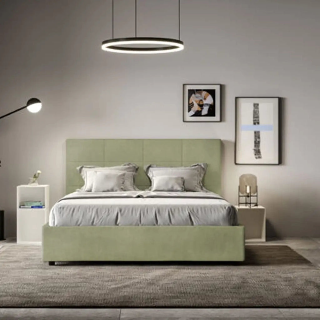 Letto matrimoniale con rete imbottito 160x210 microfibra tè verde Mika
