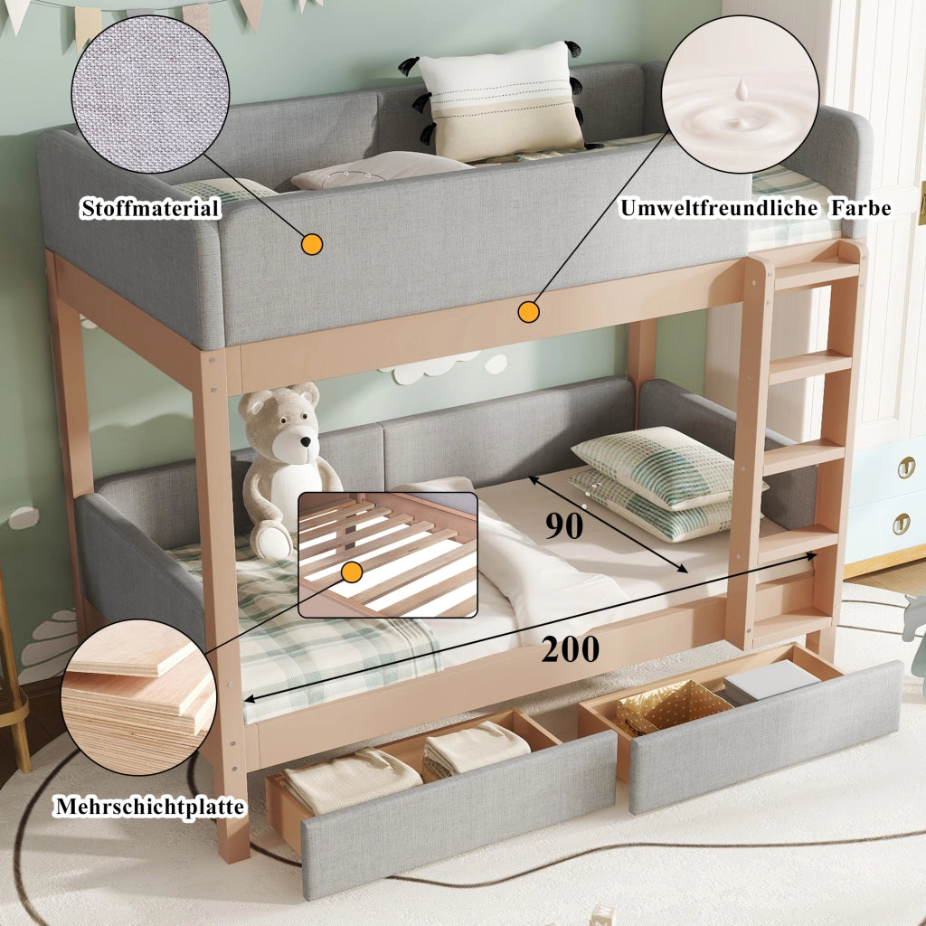 Letto a castello funzione salvaspazio legno grigio naturale 90x200 cm