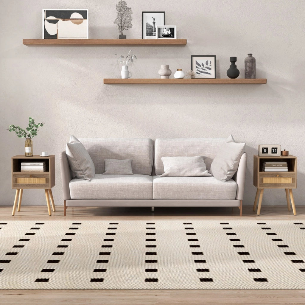 Comodini in rattan con cassetto tavolini laterali stile boho da letto, Comodini in legno per soggiorno Naturale-Comodini