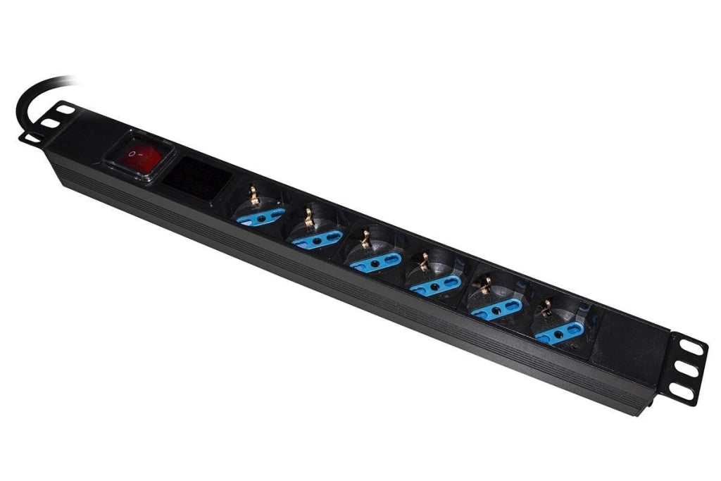 Link LK10059 Multipresa Rack 19'' 6 Prese Schuko Universali 16A 3500W Display Carico 1U colore Nero