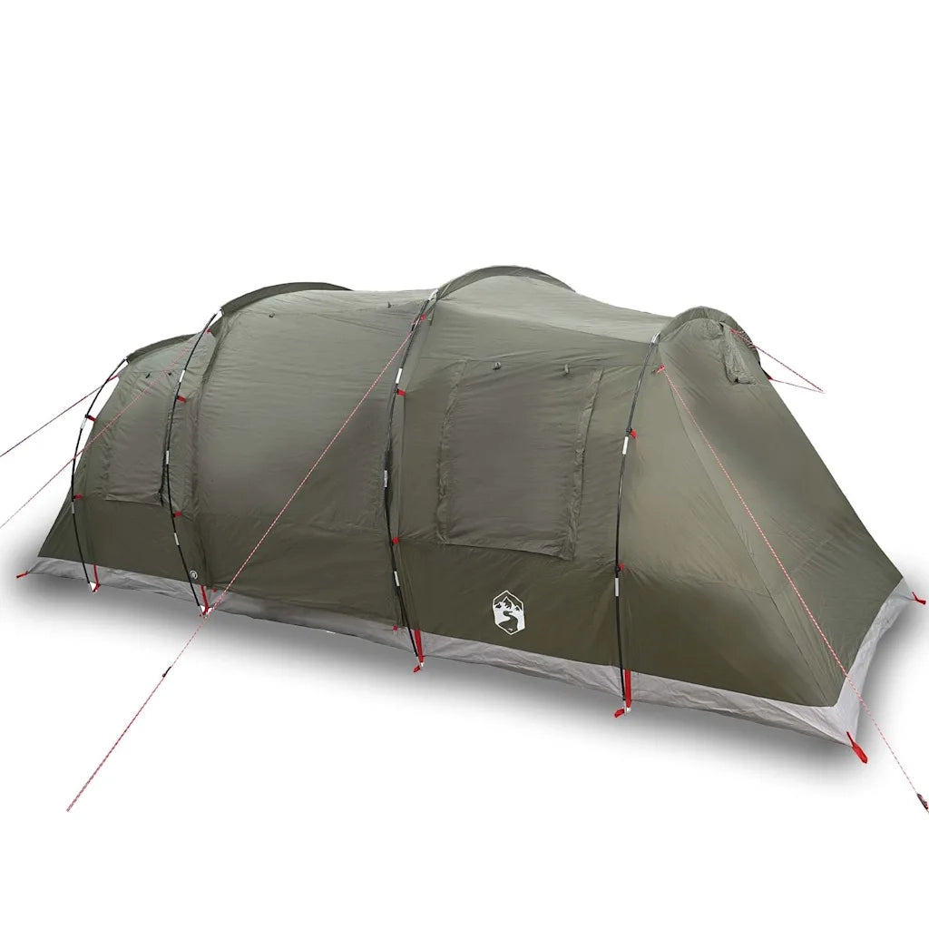 Tenda Familiare a Tunnel per 6 Persone-Tenda da campeggio Verde Oliva Impermeabile 230029