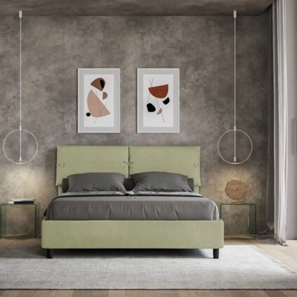 Letto matrimoniale con rete imbottito 160x210 microfibra tè verde Sleeper