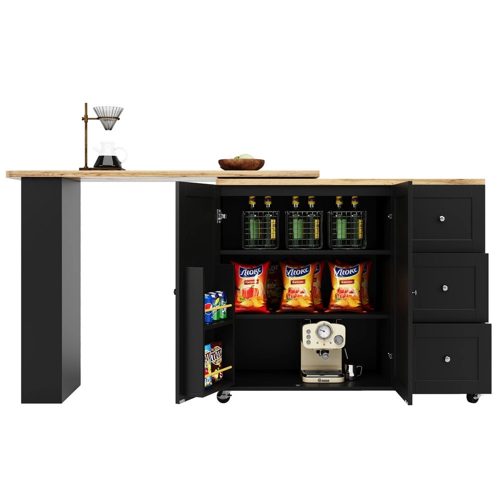 Tavolino Multifunzione Girevole con Cassetti e Ruote ¨C Xylo ¨C Nero, 39x106 cm