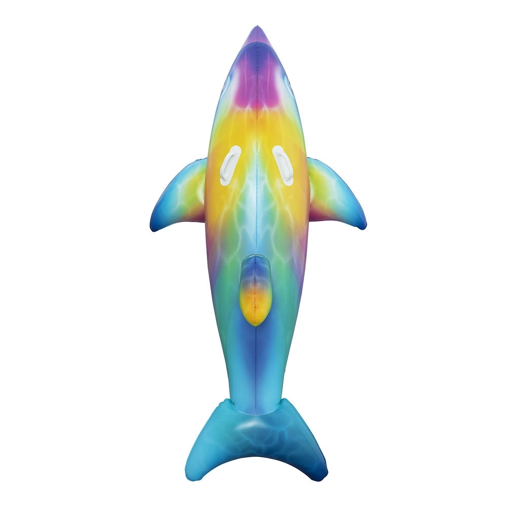 Trade Shop - Cavalcabile Gonfiabile Galleggiante A Forma Di Delfino Arcobaleno Maniglie 168x66cm 41541 -