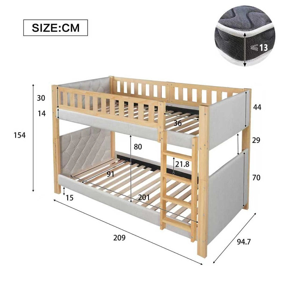 Letto a Castello Bambini con Scala ¨C Xylo ¨C Legno, Grigio e Naturale, 90x200