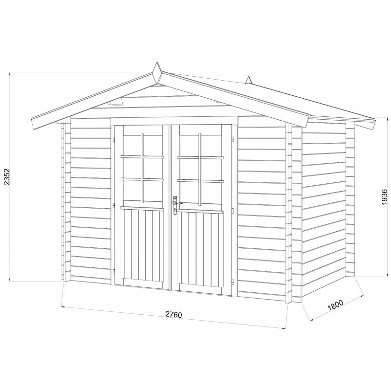 Casetta in legno da giardino 296x200 cm impregnato autoclave 28 mm, porta doppia con vetro e serratura, uso esterno - Esterni da Vivere