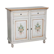 Credenza 2 porte legno shabby bianco anticato filo arancione decori 105x45x98 - Mobili 2G