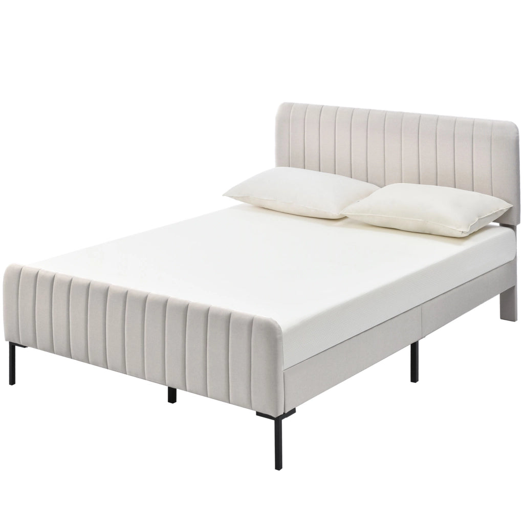 letto imbottito lino grigio beige 140 x 200 cm