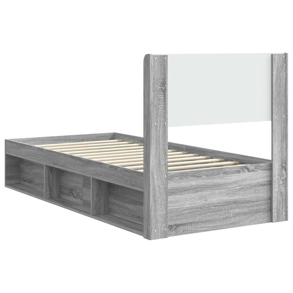 Letto singolo | Letto per adulti | Struttura del letto con stoccaggio e testata Sonoma grigio