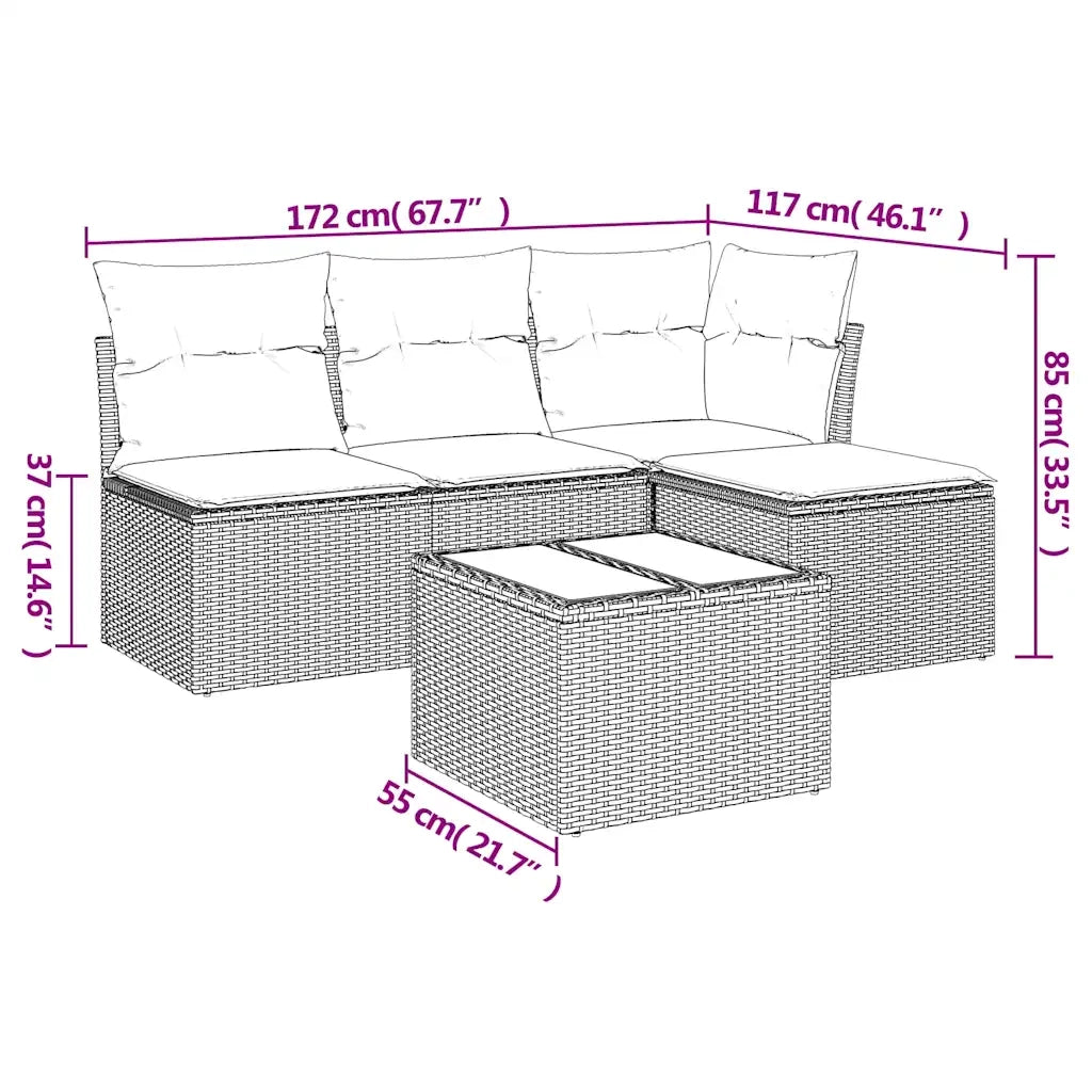 Set Divano da Giardino 5 pz con Cuscini Marrone in Polyrattan