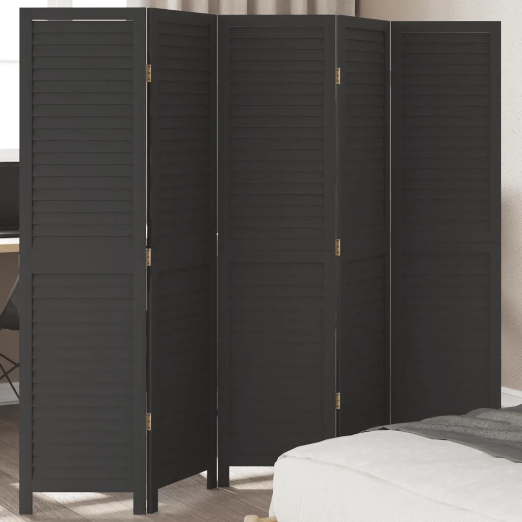 Divisorio Ambienti | Divider per stanze | Paravento 5 Pannelli Nero Legno Massello di Paulownia