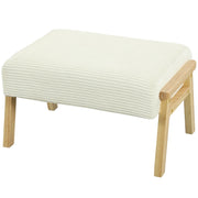 Poggiapiedi con morbido cuscino di seduta, gambe in legno, effetto velluto a coste, bianco crema