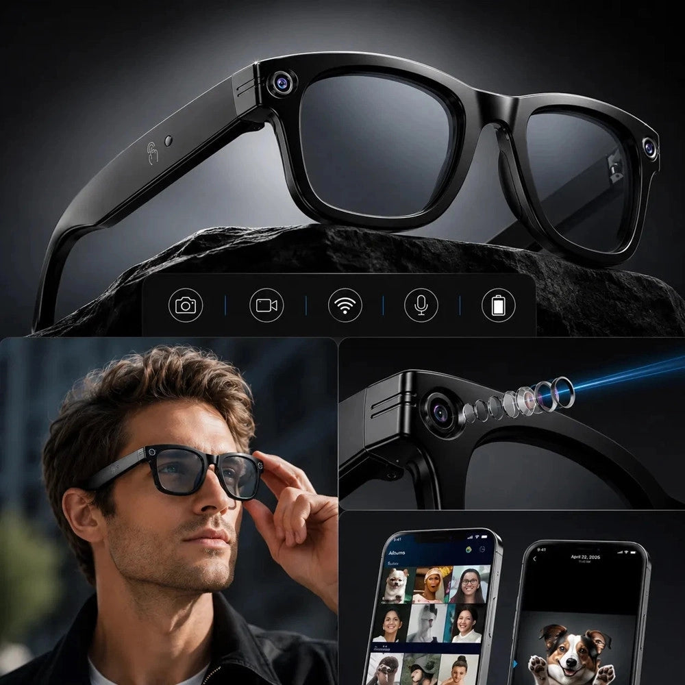 Trade Shop - Occhiali Ai Smart Glasses G5 Intelligenti Fotocamera Hd Bluetooth 3 Lenti Intercambiabili -