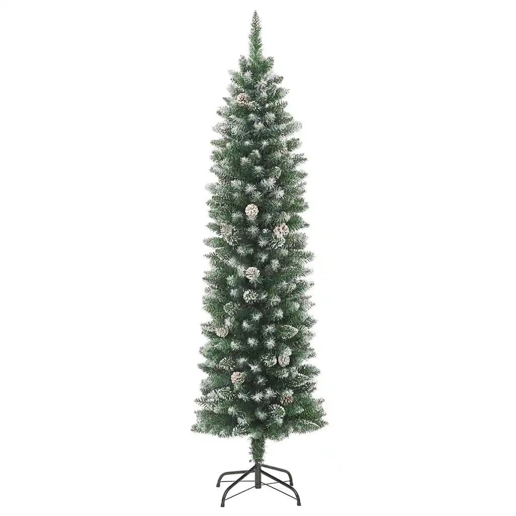 Albero di Natale Artificiale Sottile Verde e Bianco 210 cm 3395307