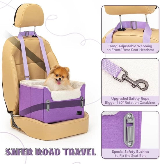 Sedile per cani aereoportuale per cani piccoli, sedile per cani elevatore con cinturone clip-on, sedile per cuccioli con cinture regolabili, ideale per piccoli animali domestici fino a 25 lbs (piccolo, blu)