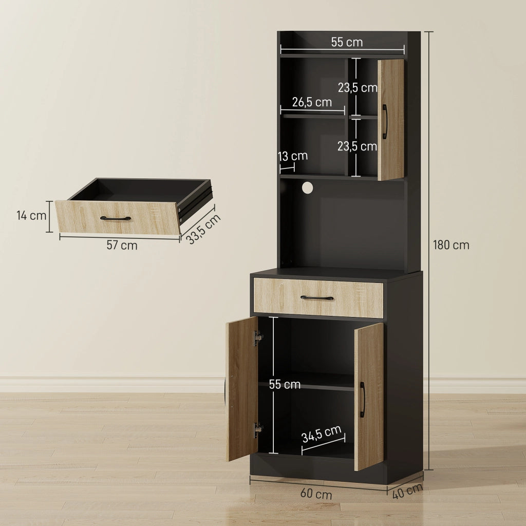 Mobile da cucina con ripiani aperti e cassetto ¨C Minimal ¨C Legno naturale, Nero, Profondit¨¤ 40cm