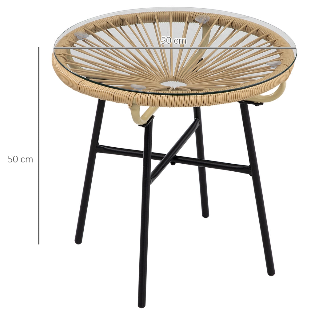 Tavolino da bistrot, tavolo rotondo da giardino, tavolino laterale in rattan, per patio, balcone, nero+beige, 50 x 50 x 50 cm