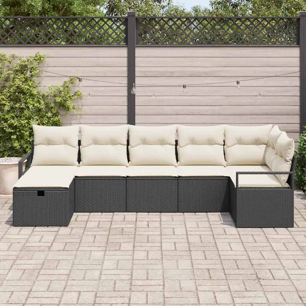 Set di divani con cuscino 7 pcs Nero e Crema polyrattan
