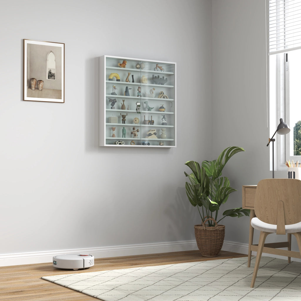 Libreria a Muro con Ripiani Aggiustabili e 2 Ante Scorrevoli Vetro ¨C Minimal ¨C Bianco 80x9.5x83 cm