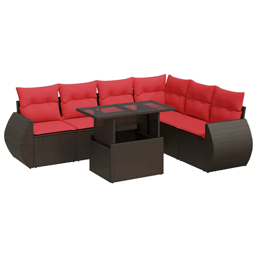 Set Divani Giardino 7 pz con Cuscini Marrone Polyrattan Acacia 3326655