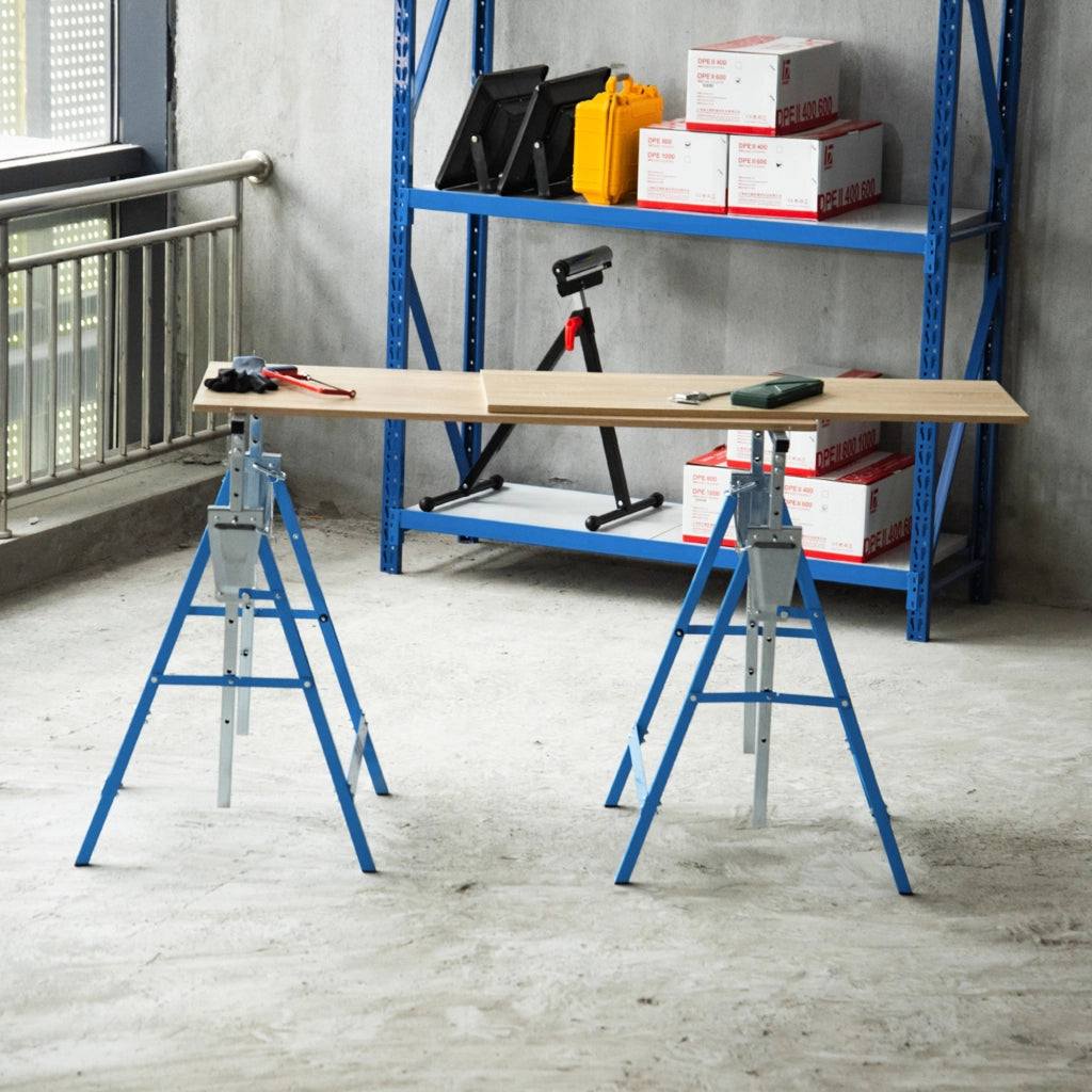 Tavolo da lavoro ¨C zephmum ¨C 68x58x80-130 cm pieghevole regolabile in altezza blu metallo