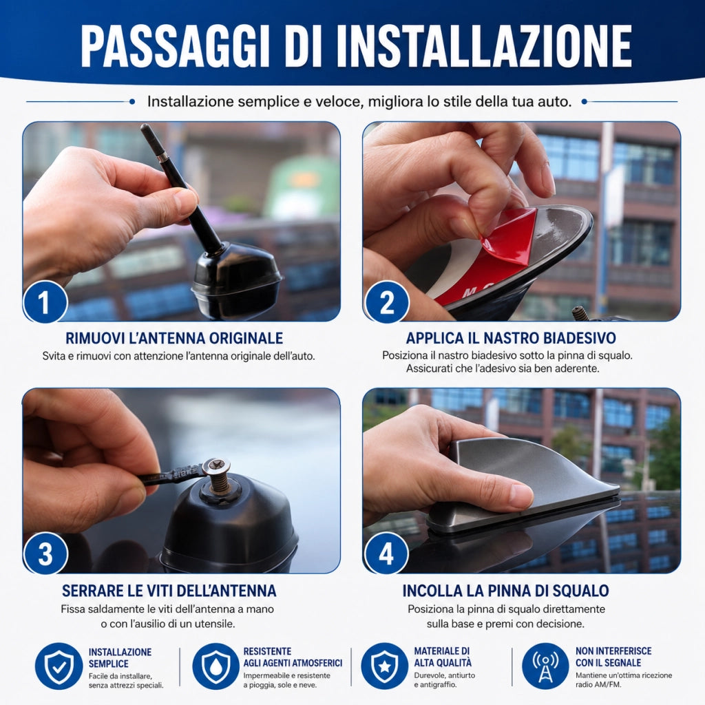 Antenna a Pinna Di Squalo Auto FM AM Disponibile in Colore Nero e Grigio | 13019 Grigio