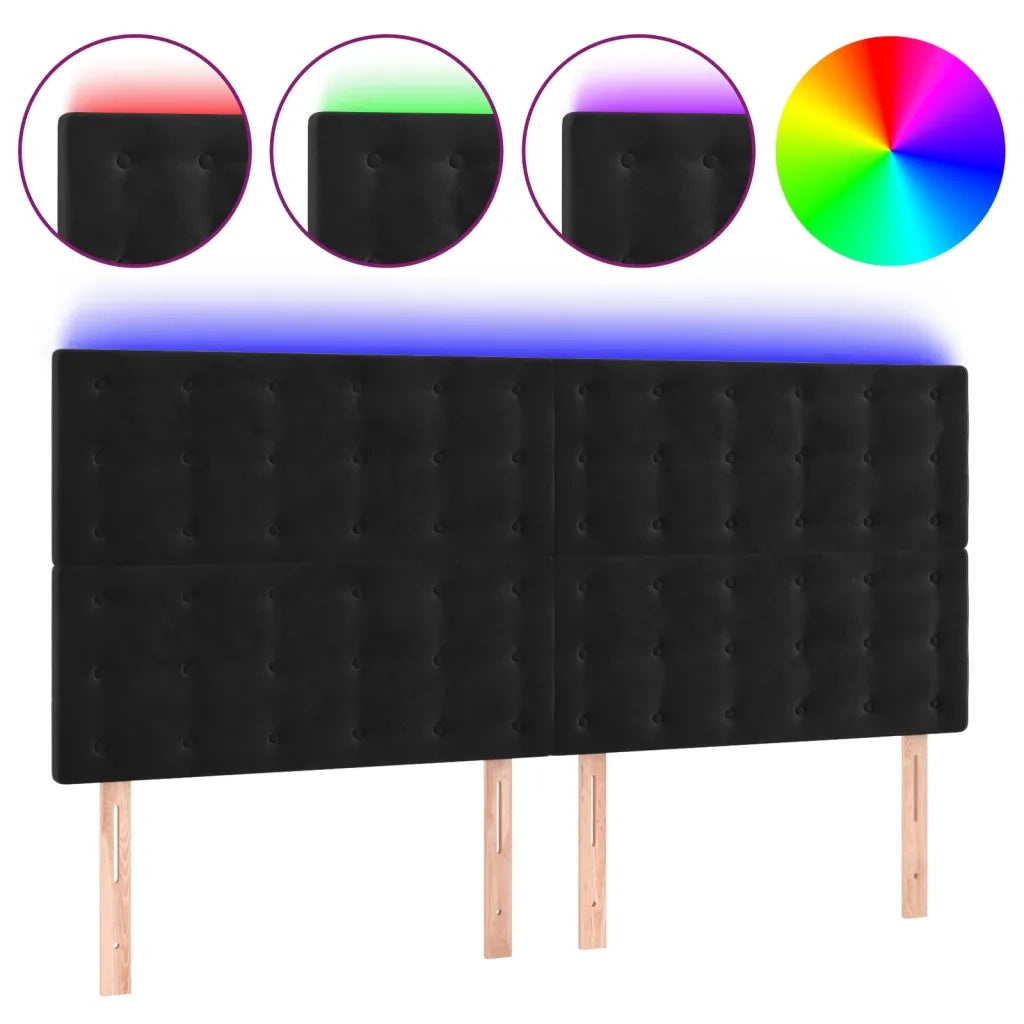 Testiera | Testata a LED Nera 160x5x118/128 cm in Velluto