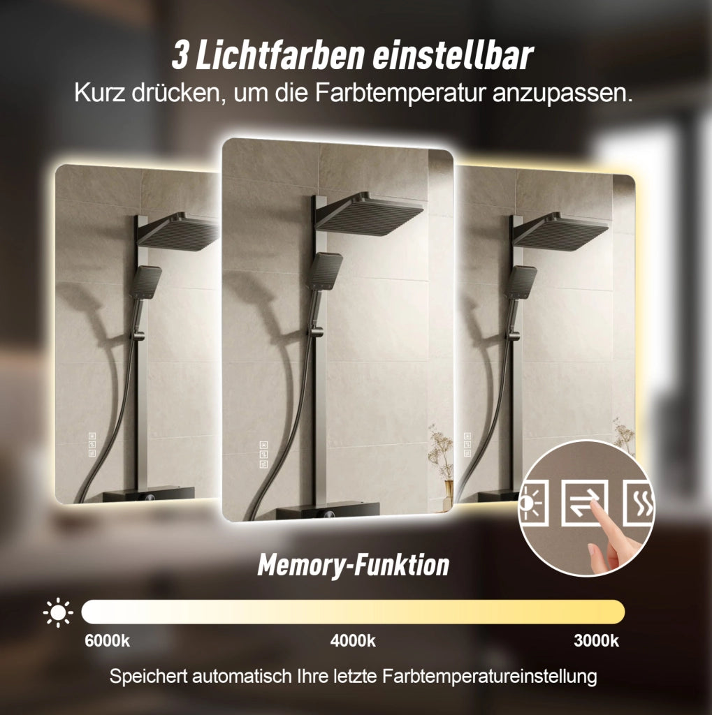 Specchio LED da bagno 111x71x7 cm con antiappannamento; dimmer e memoria; argento