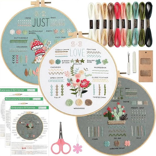 Kit di inizio per ricamo completo con disegni e istruzioni - Kit di ricamo per principianti - Ideale per appassionati di ricamo a mano
