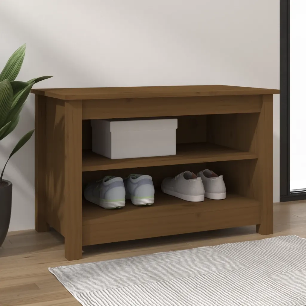 Scarpiera Ambrata 70x38x45,5 cm in Legno Massello di Pino 813772