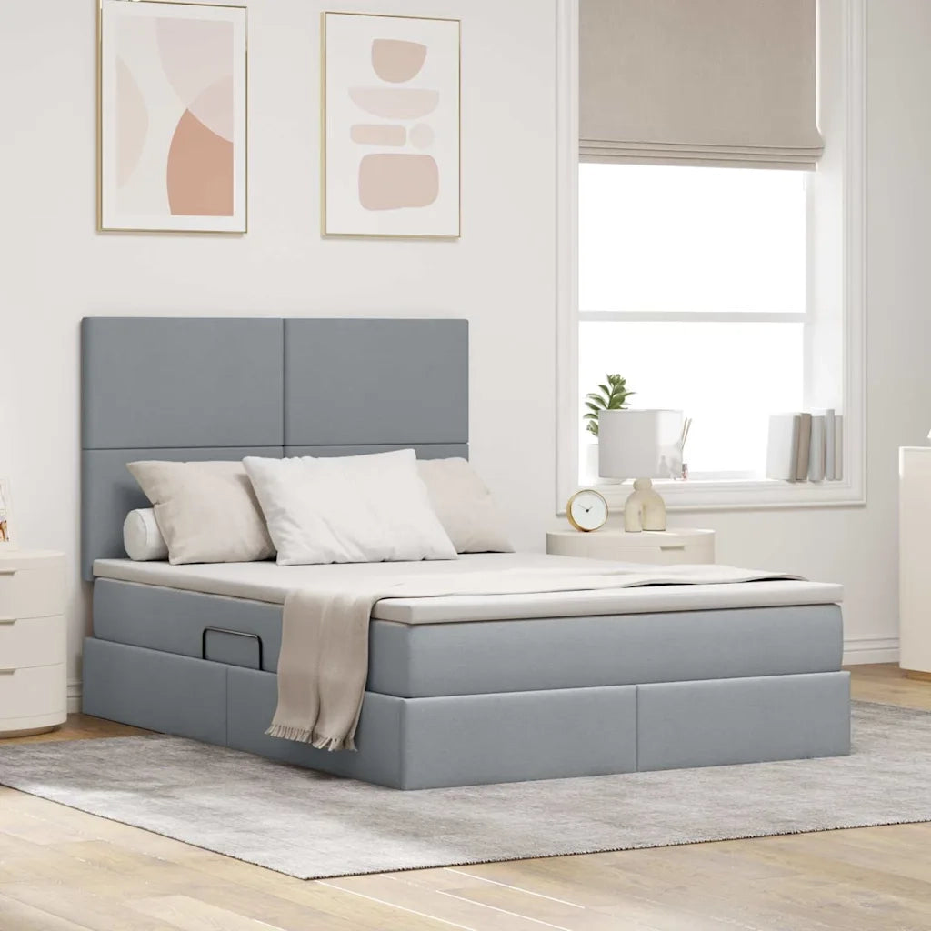 Letto con contenitore e LED con led Grigio chiaro 140 x 190 cm 3372351