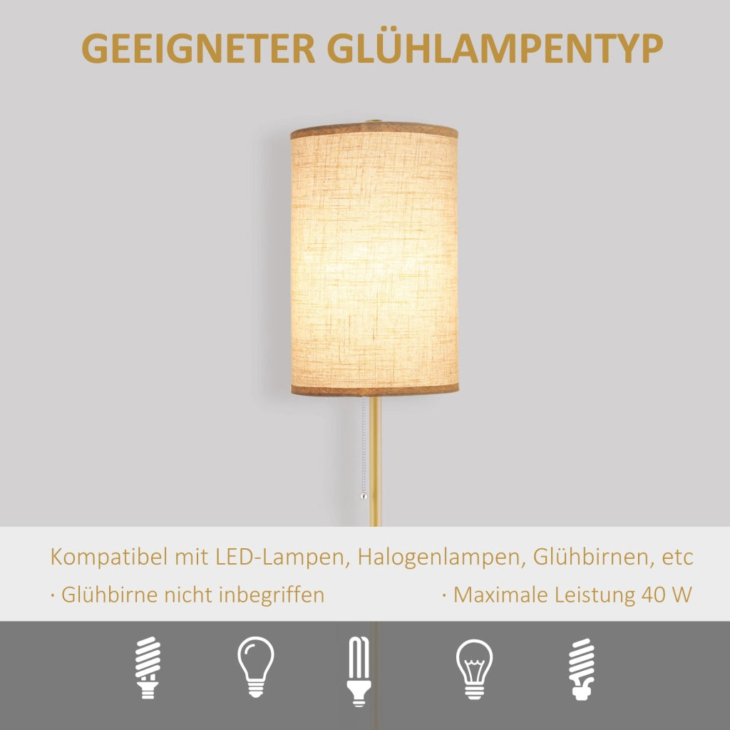 Lampada da terra elegante ¨C Xylo ¨C Acciaio con paralume in tessuto, interruttore a catena, oro e bianco