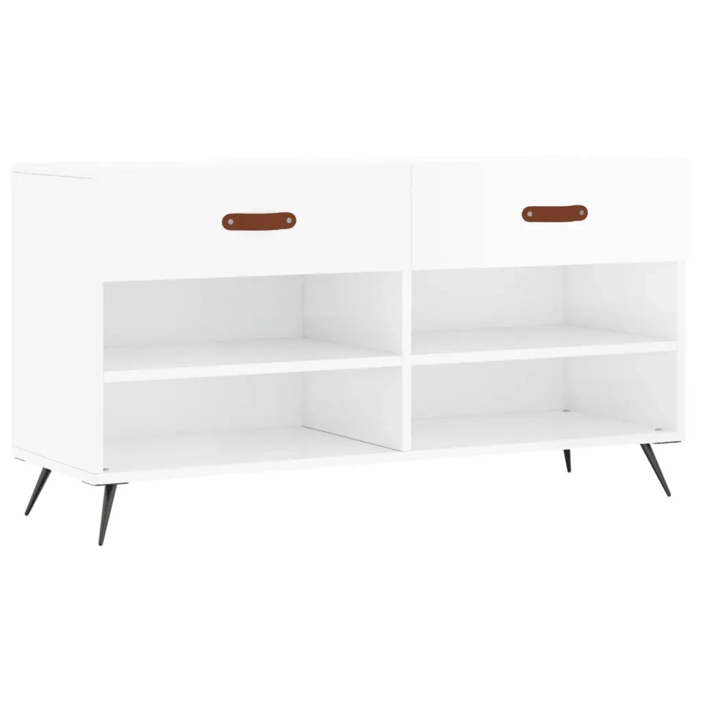 Panca Porta Scarpe | Scarpiera | Mobile per scarpe Bianco Lucido 102x35x55 cm Legno Multistrato
