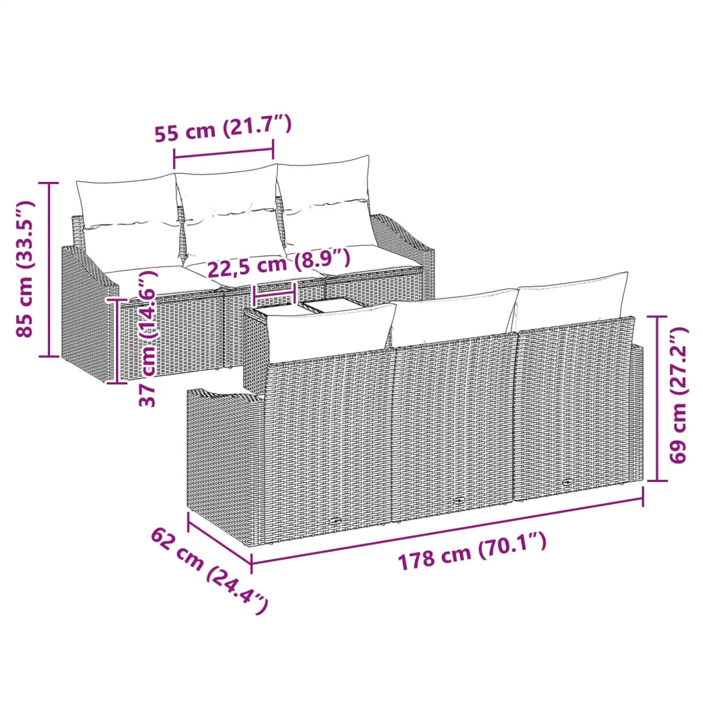 Set di divani con cuscino 7 pcs Nero e Turchese polyrattan 3346616
