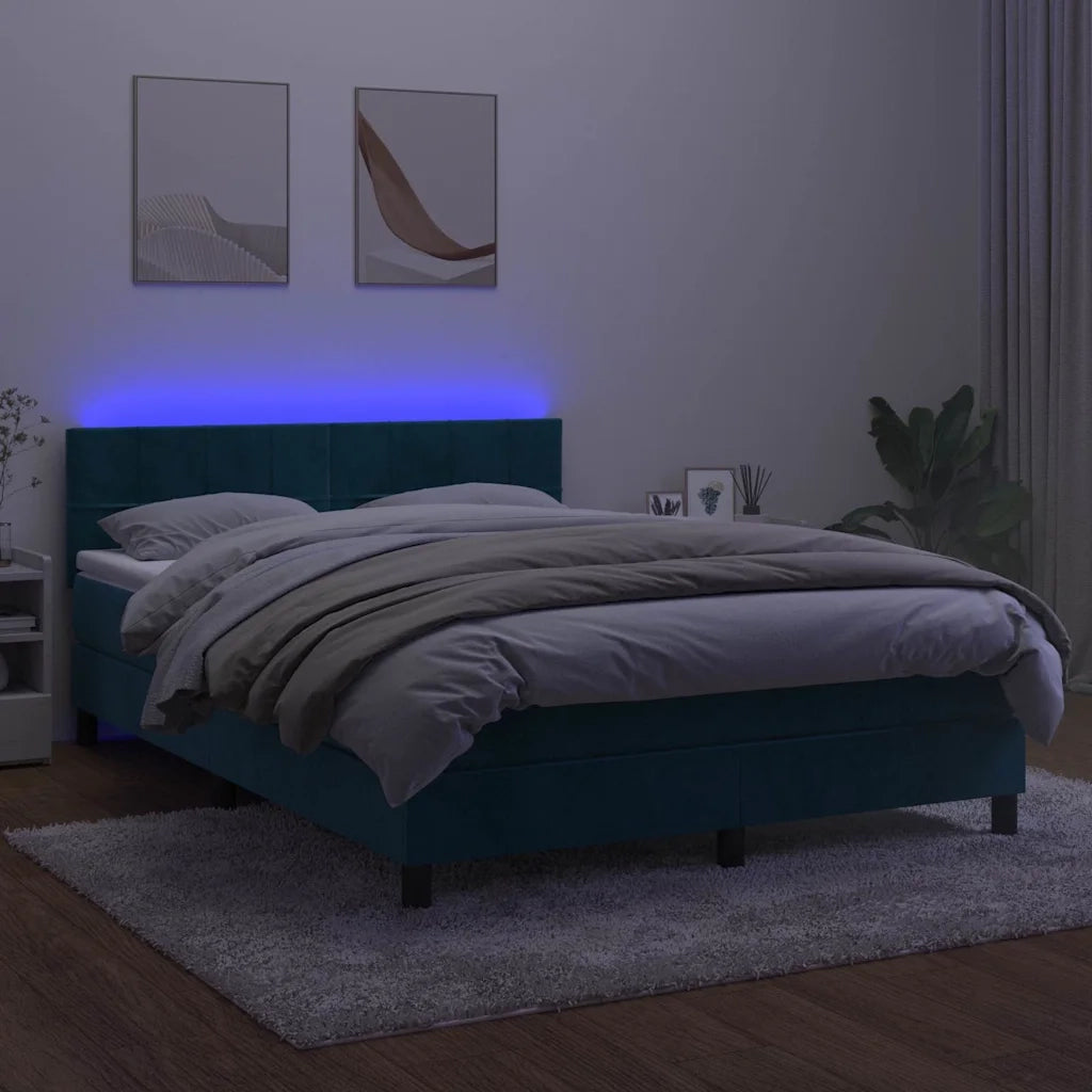 Letto a Molle con Materasso e LED Blu Scuro 140x190 cm 3134403