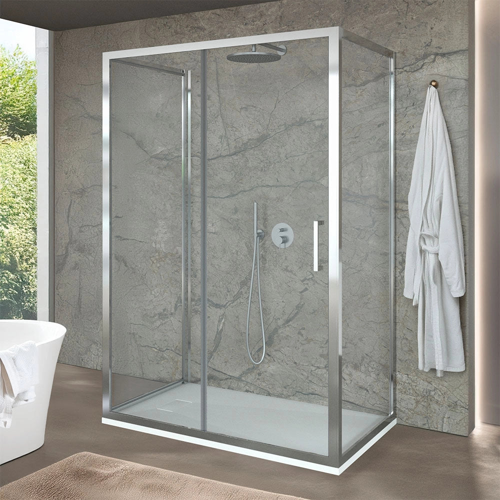 Box doccia 3 lati 80x160x80 cm con porta scorrevole in vetro trasparente Ted