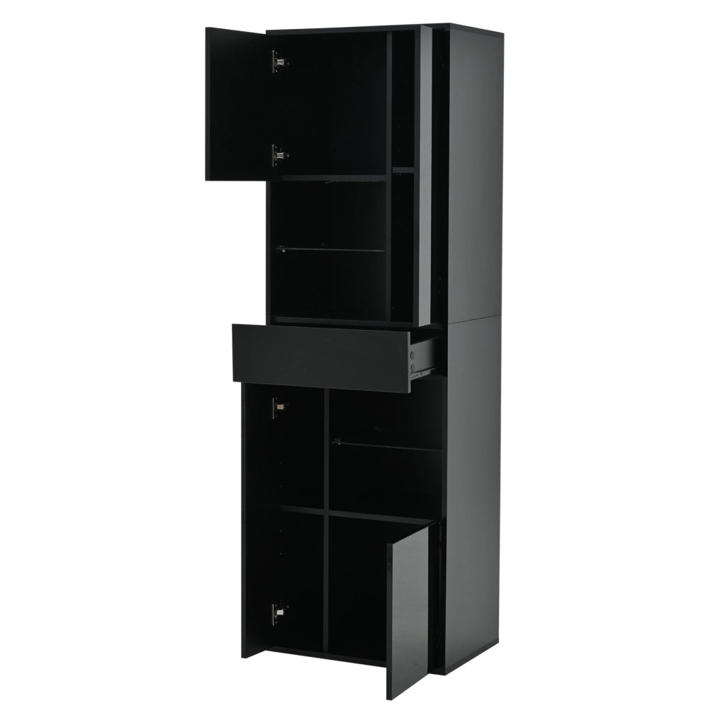 Vetrina 55x38x170 cm con LED e ripiani regolabili in truciolare nera