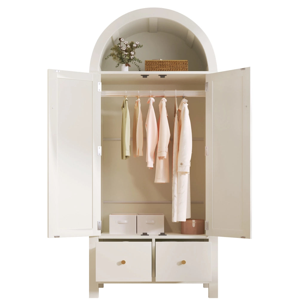 Armadio Guardaroba Bianco 78×45×181 cm con Ante in Rattan; Cassetti; Barra Appendabiti e Design Country Chic