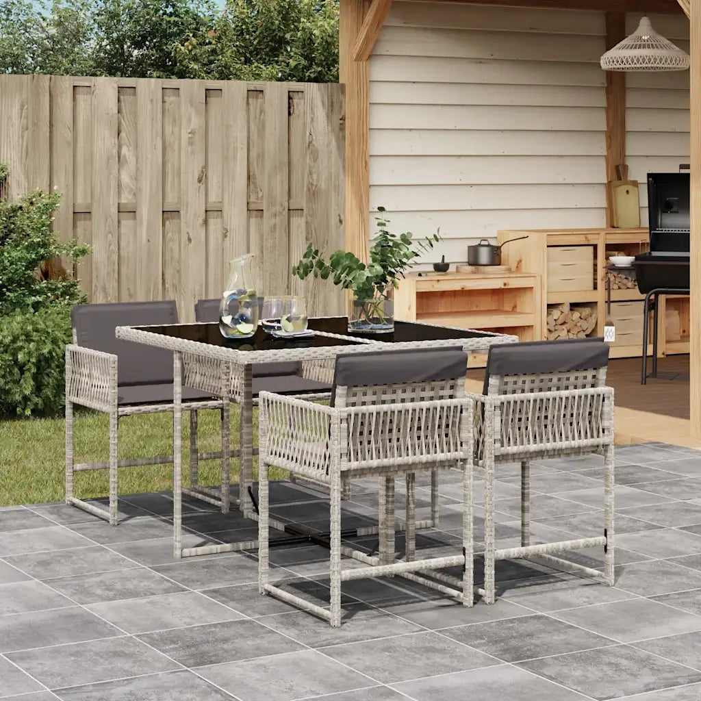 Set Pranzo da Giardino 5pz con Cuscini Grigio Chiaro Polyrattan