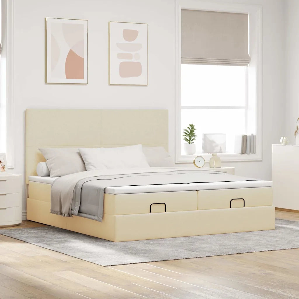 Struttura Letto Pouf con Materassi Crema 180x200 cm in Tessuto 3313676
