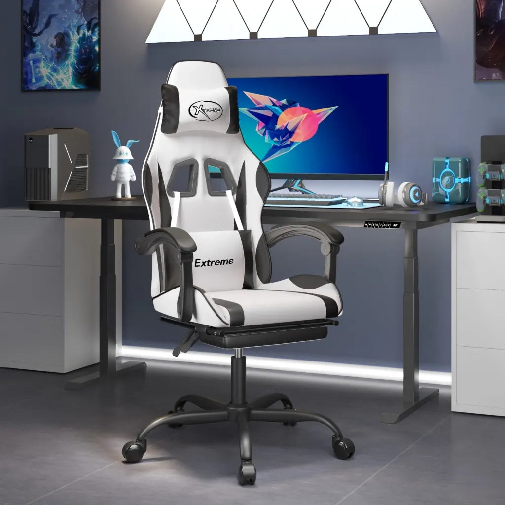 Sedia da Gaming | Sedia da e-sports Girevole Poggiapiedi Bianco e Nero Similpelle