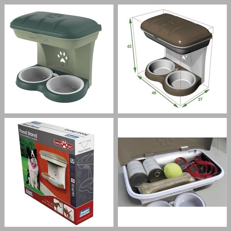 Stand con ciotole per cani verde appendibile Pet foot bama
