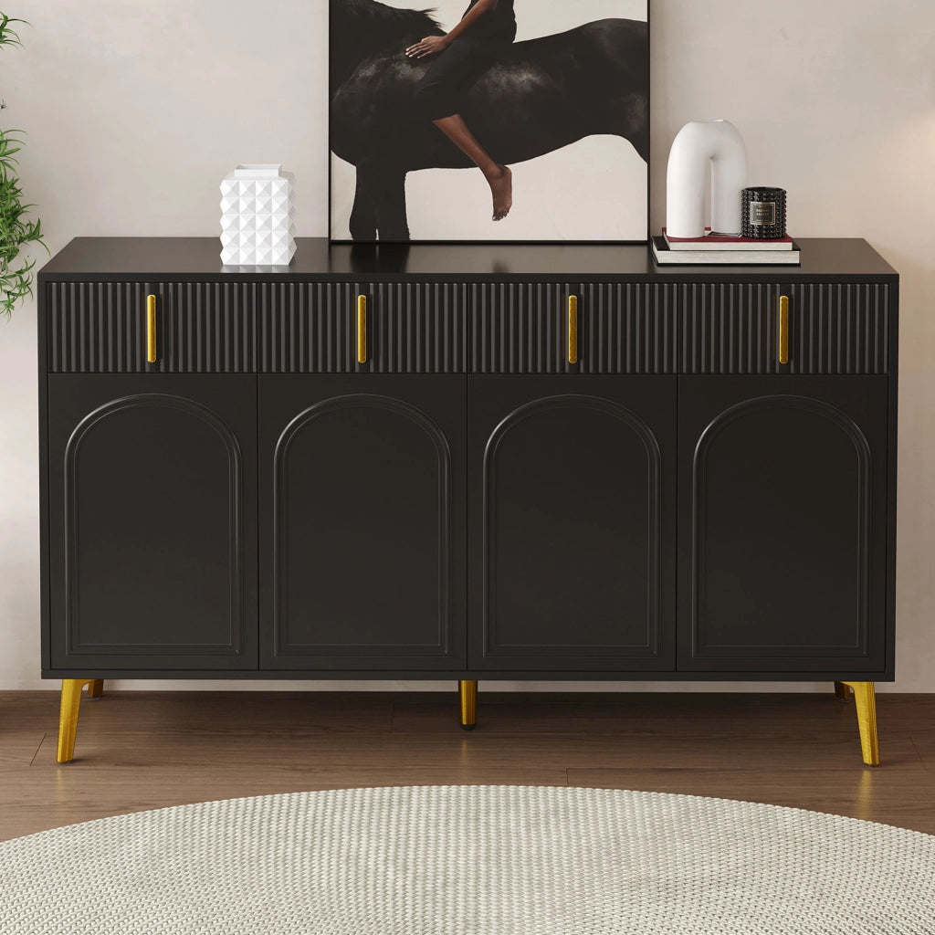 MADIA 140x38x82 cm 4 ante 4 cassetti MDF nero con dettagli oro