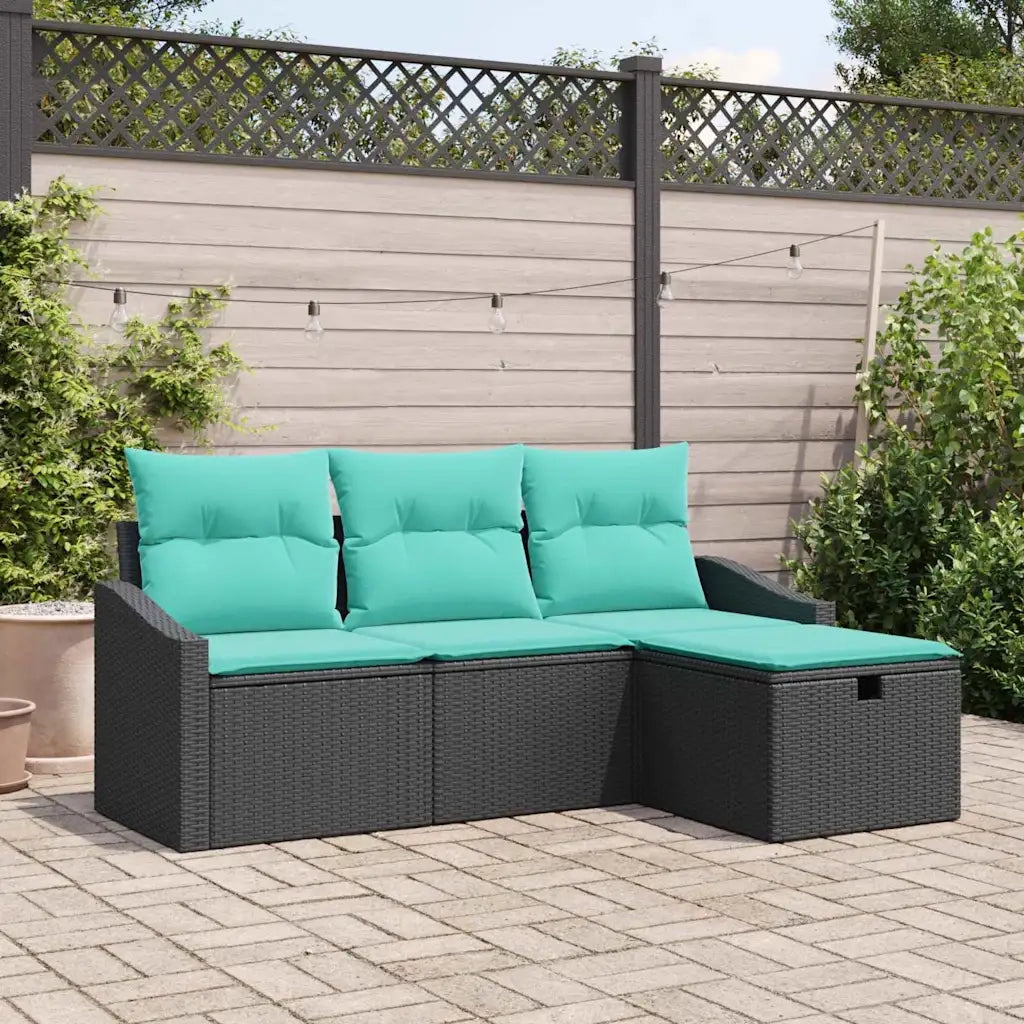 Set di divani con cuscino 4 pcs Nero Poly Rattan 3359255