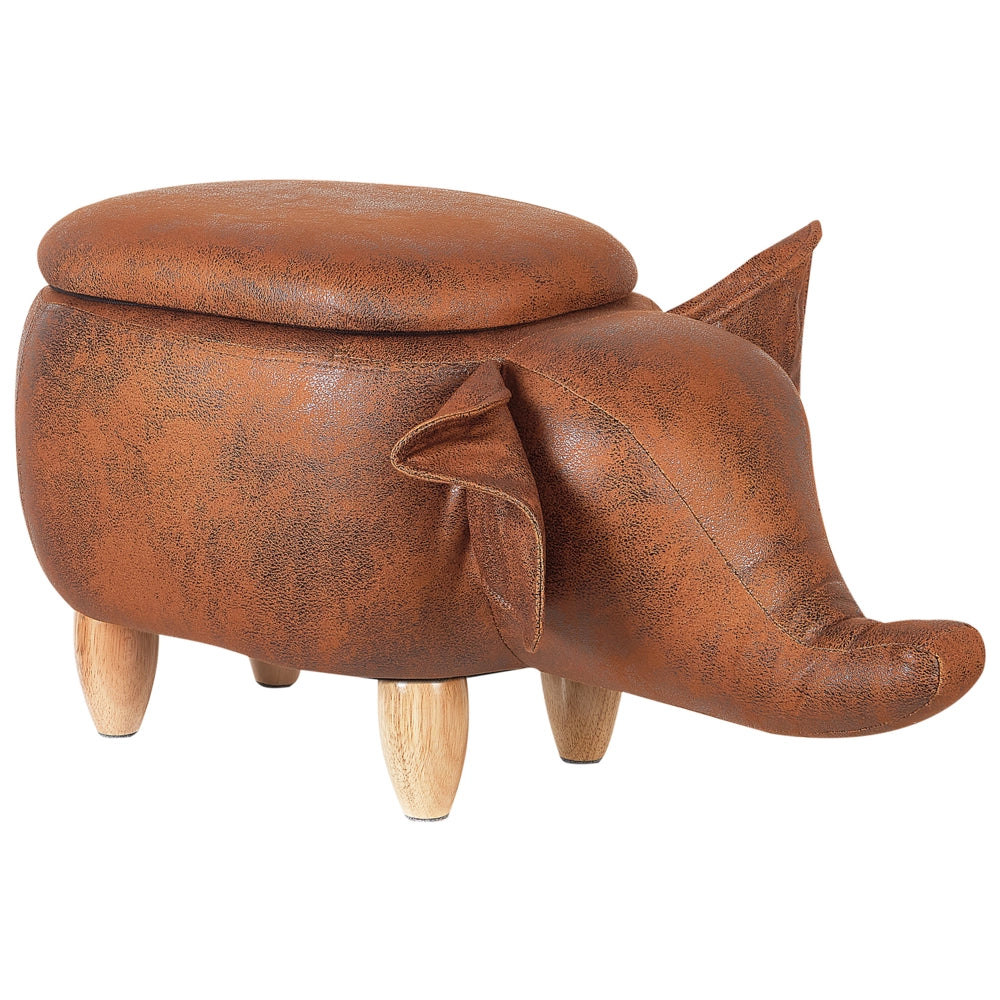 Sgabello per bambini Animale Elefante con contenitore in ecopelle marrone gambe in legno Poggiapiedi per la scuola materna